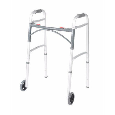 Deluxe Two Button Folding Walker with 5" Wheels - Purecartstore